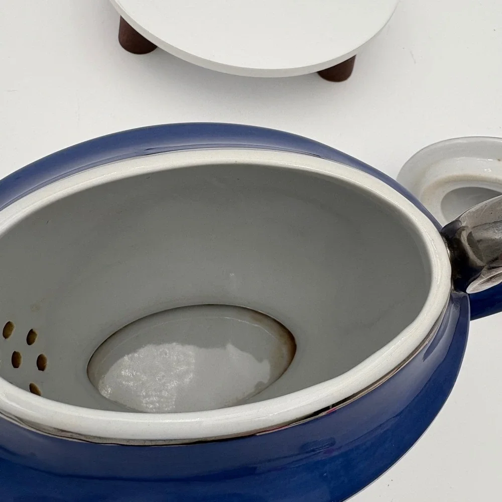Bombay Blue White Silver Trim‎ Ceramic Teapot Decorative VTG